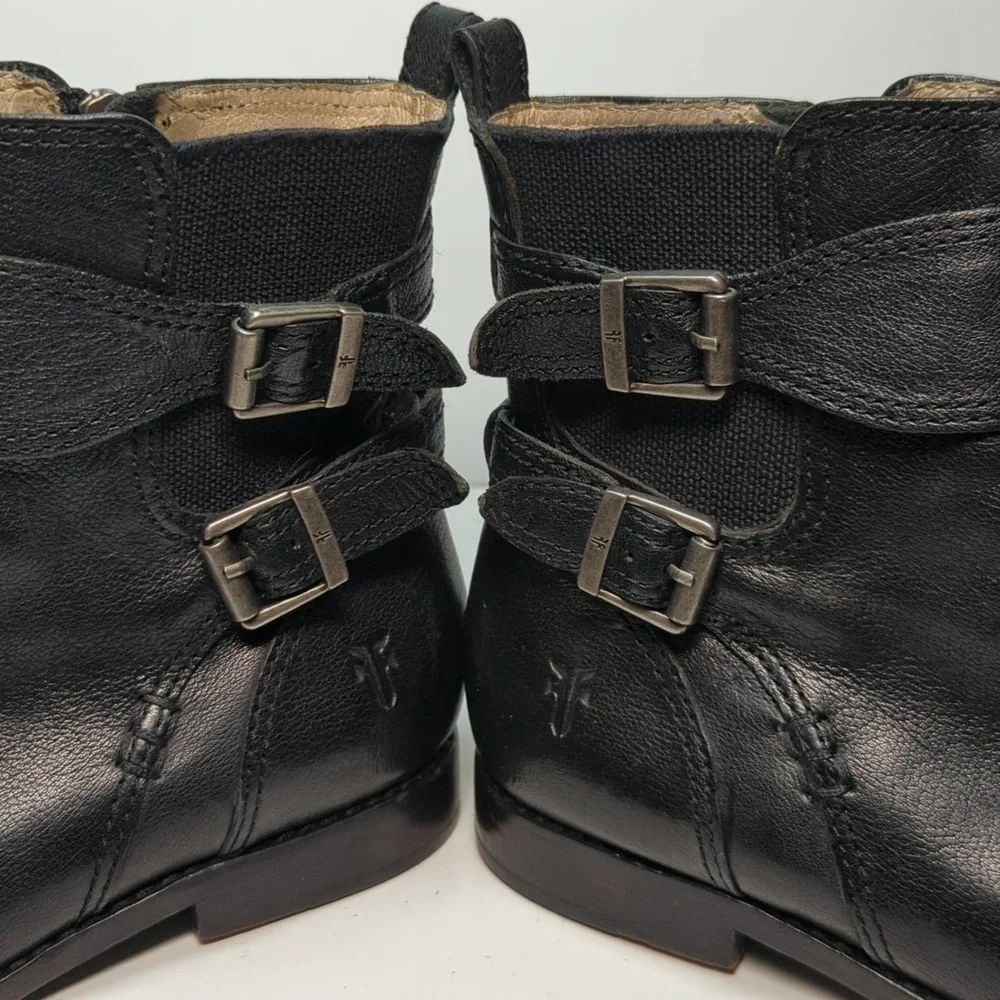 Frye Anna Gore Black Label Leather Ankle Bootie boots womans size 6.5